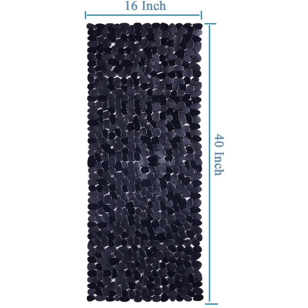 Webos Bath Shower Mat Non Slip: Extra Large Pebble Bathtub mat for Kids, Elderly, Anti Slip Shower Matt with Drain Holes Suction Cups Tub Mat - 16 X 40 Inch Black
