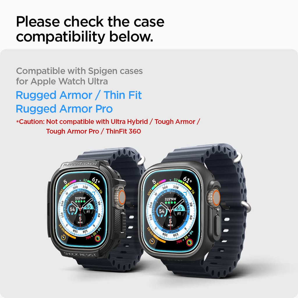 Spigen EZ Fit Tempered Glass Screen Protector for Apple Watch Ultra 2, Apple Watch Ultra (49mm) - 2 Pack