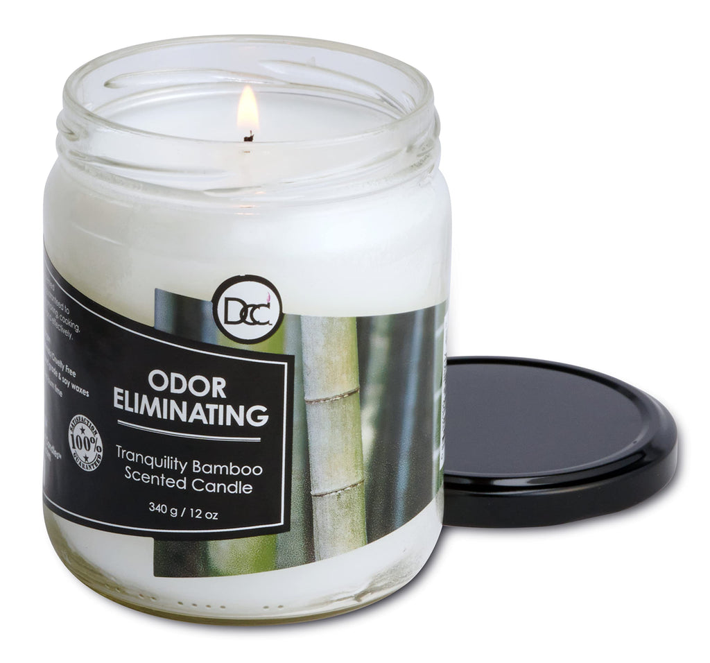 Bamboo Odor Eliminating Highly Fragranced Candle - Eliminates 95% of Pet, Smoke, Food, and Other Smells Quickly - Up to 80 Hour Burn time - 12 Ounce Premium Soy Blend