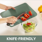 THETCHRY Plastic Cutting Board Set of 3-Cutting Boards for Kitchen BPA Free, Large-Small Chopping Boards Non-Slip for Cooking Camping Dishwasher Safe, Reversible, with Grip Handle, 15"×10"×0.25" Green