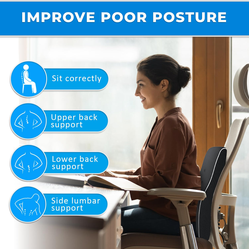 Elegant Lumbar Support Pillow for Office Chair - Ergonomic Back Support with Breathable 3D Mesh Cover, Ideal Gifts for Women,Birthdays & Holidays, Well-Suited for Office Chairs, Gaming Chairs (Black)