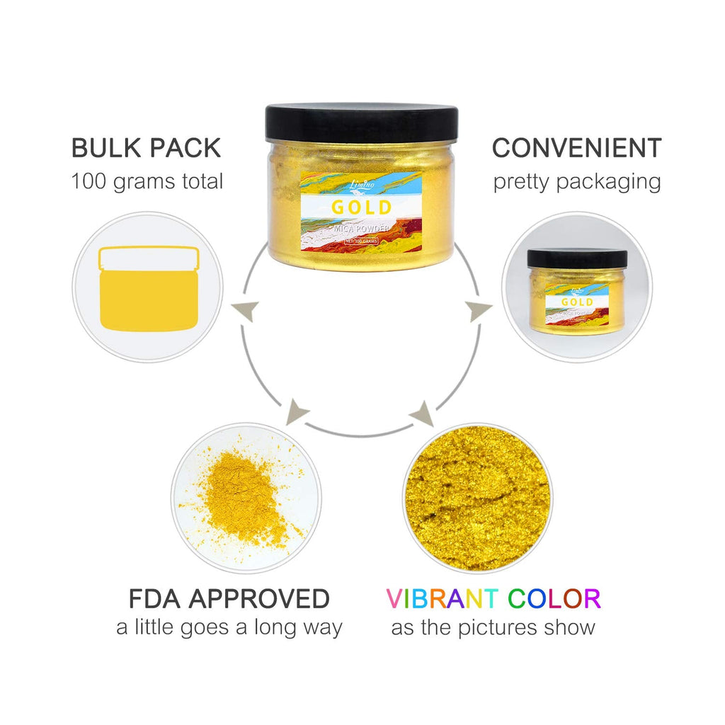 Mica Powder Pure - 3.5oz Metallic Pearl Epoxy Resin Color Pigment - Cosmetic Grade Slime Coloring Pigment - Natural Soap Dye for Soap Making Supplies Kit, Bath Bomb Colorant, Paint, Nail Art (Glod)