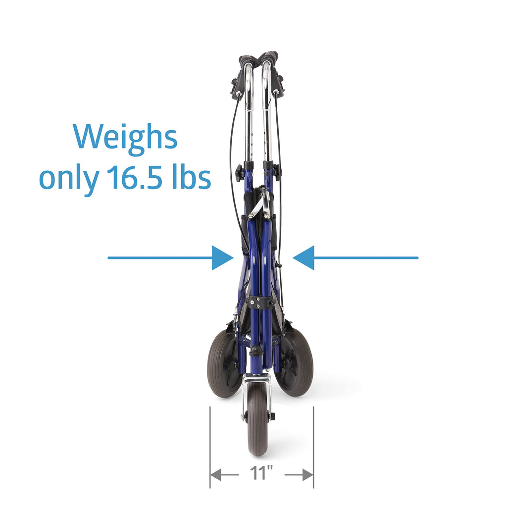 Medline 3-Wheel Ultralight Steel Rollator, Supports up to 275 lbs, 8" wheels, Blue