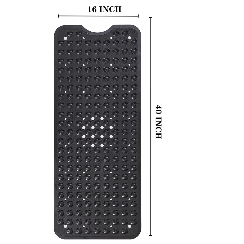 YANZIFLY Bathtub Mat for Shower: Soft Silicone 16X40 Inch Bath Mat Non Slip with Suction Cups Tub Mat for Bathroom for Kids Elderly Extra Large Shower matt Machine Washable - Black