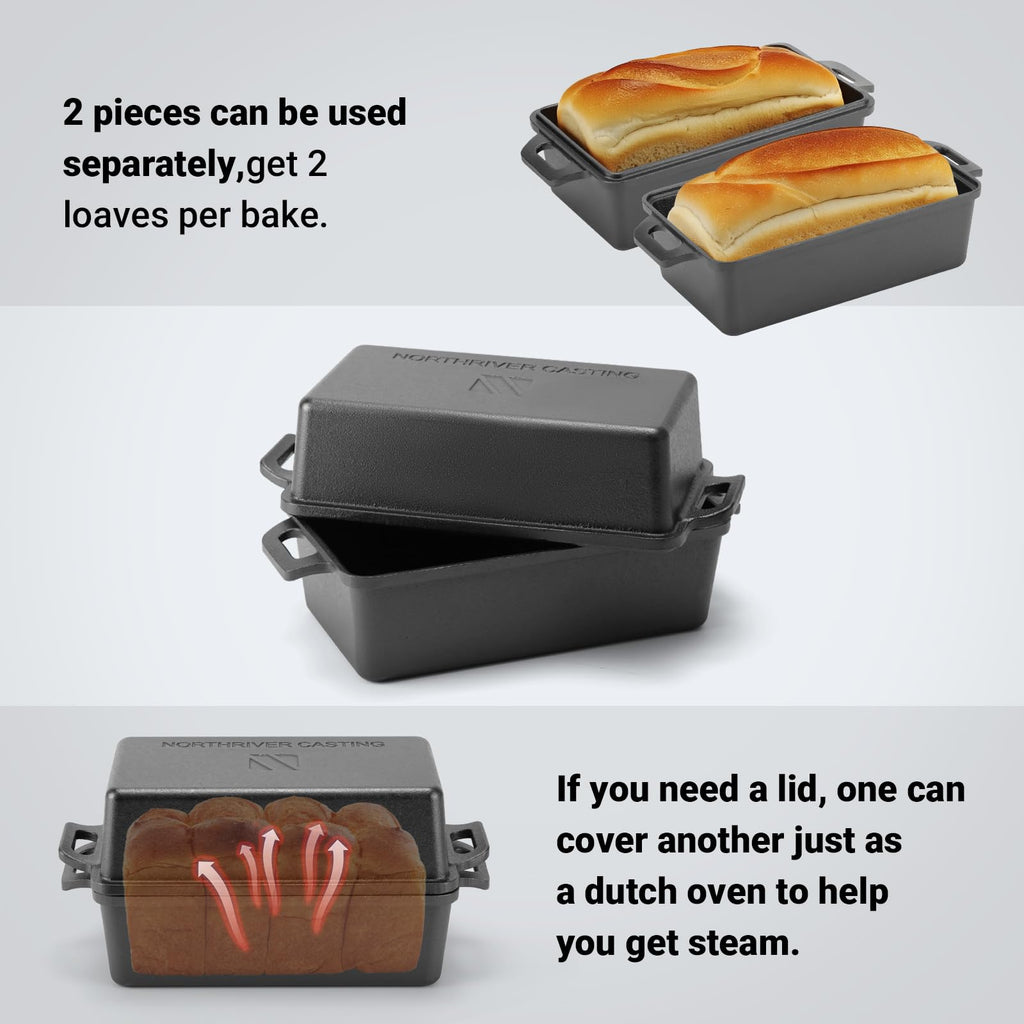 9×5 Inch Cast Iron Loaf Pan with Lid | Bread Baking Pans | Even Heat Distribution for Homemade Bread, Cake, Meatloaf, 2 Piece Set