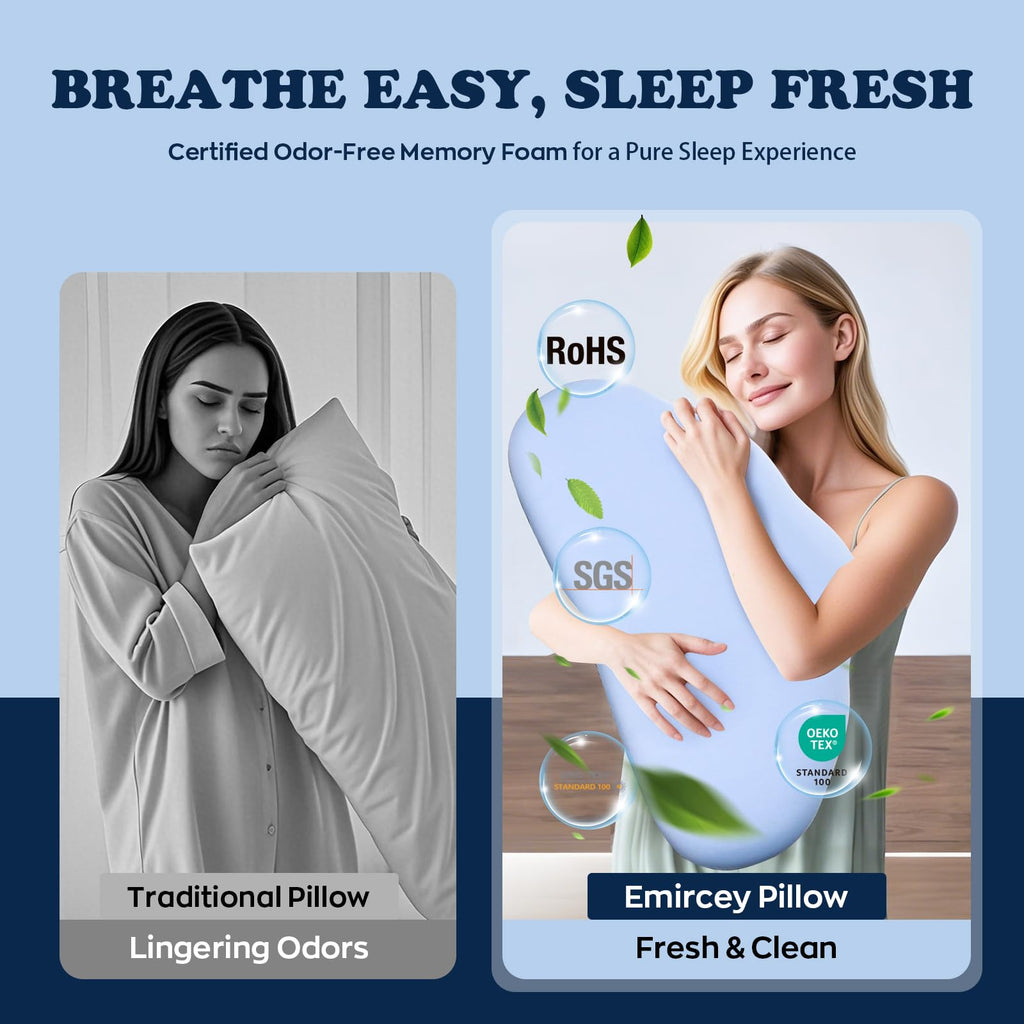 Cloud Contour Memory Foam Pillow Ergonomic Design for Sleeping Comfortably and Reducing Snoring Neck and Cervical Pillow with Cooling Pillowcase Blue