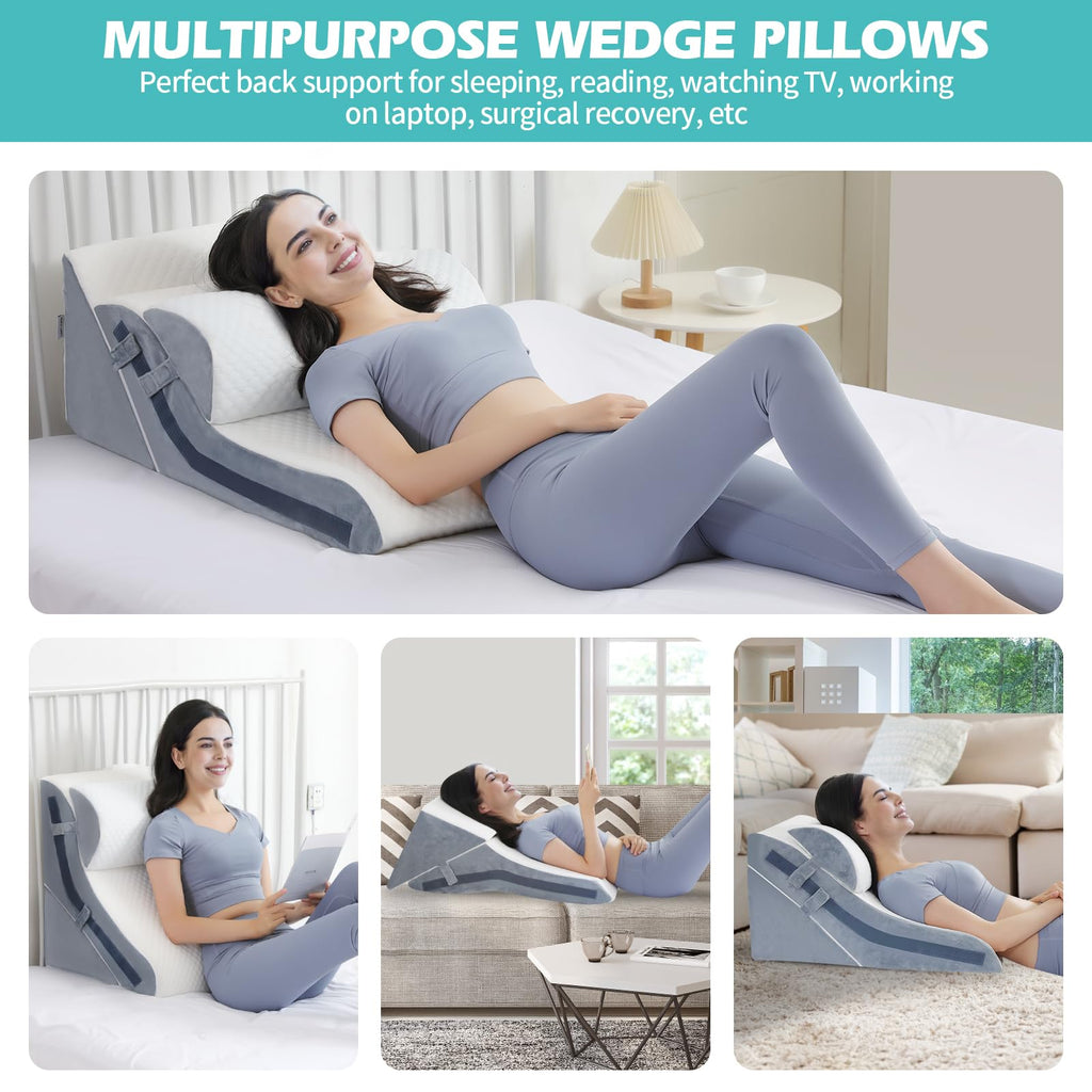 Wedge Pillow for Sleeping, Orthopedic Bed Wedge Pillow Set, 15-in-1 Adjustable Memory Foam Wedge Pillow Post Surgery, 9 &16 & 20 inches Height 3-in-1 Incline Pillows Wedges for Back Pain/Acid Reflux