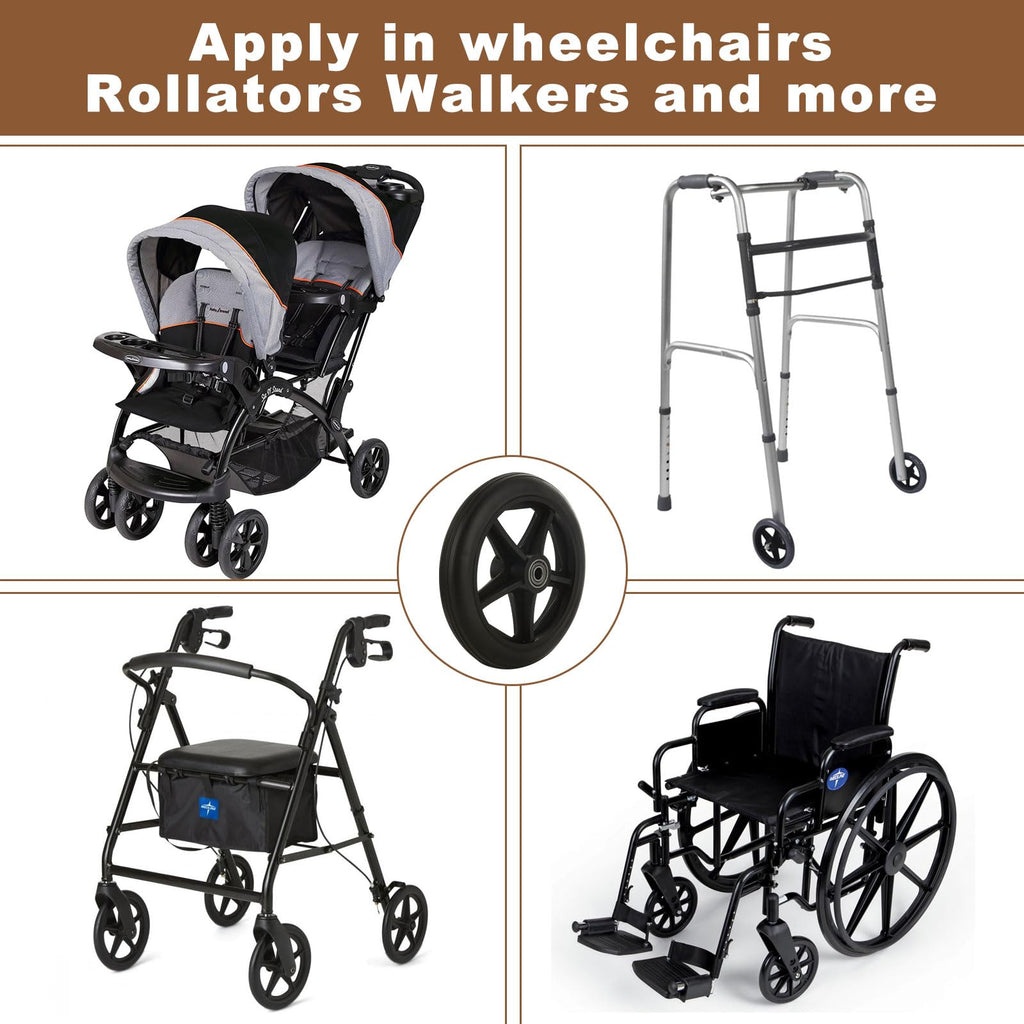 LDXDRU 4Pcs 6 Inch Replacement Walker Wheels, Wheelchair Front Wheels with 4 Axles, Rubber Rollator Wheel Replacement Universal Wheelchair Replacement Wheel Accessories, Black