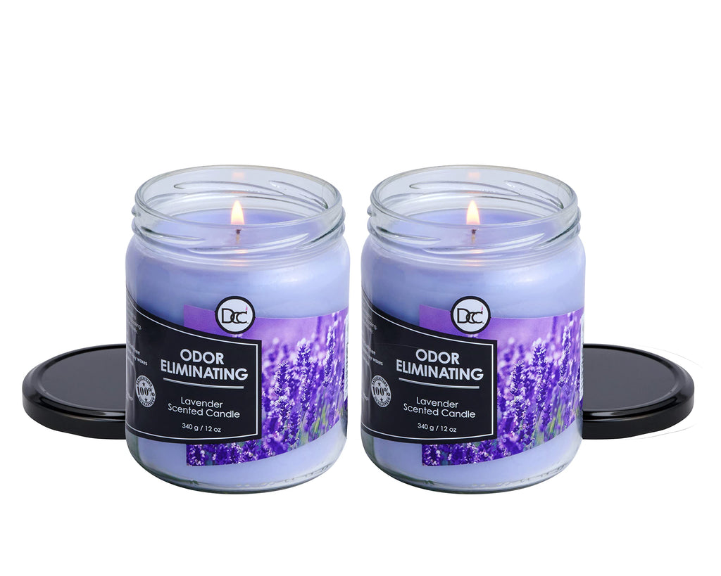 Lavender 2 Pack Odor Eliminating Highly Fragranced Candle - Eliminates 95% of Pet, Smoke, Food, and Other Smells Quickly - Up to 80 Hour Burn time - 12 Ounce Premium Soy Blend