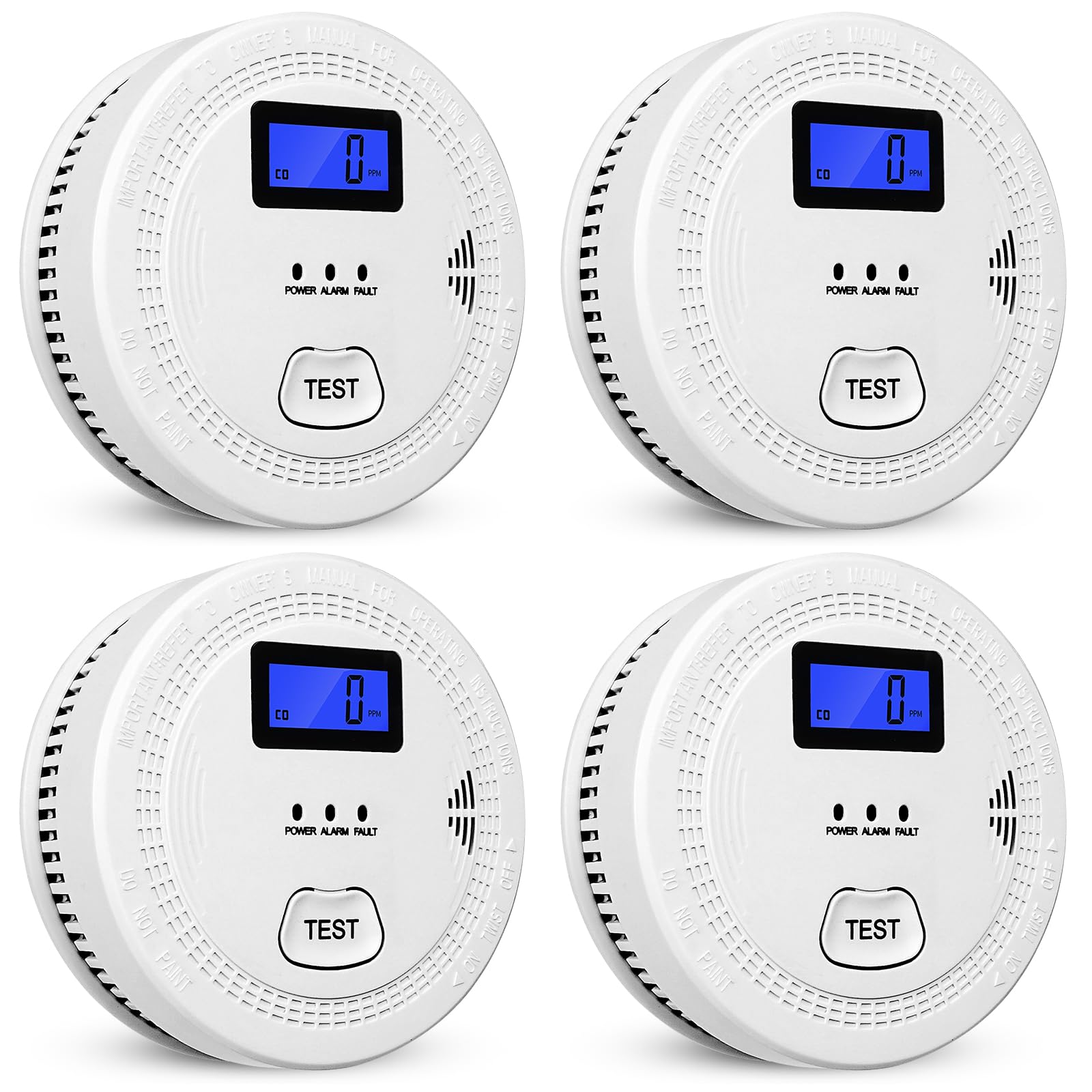 4-Pack,Smoke and Carbon Monoxide Detector,2 in 1 CO & Smoke Alarm,Carbon Monoxide Detectors,Smoke Detector,85dB in Alarm,LCD Screen,Wireless,Easy to Install