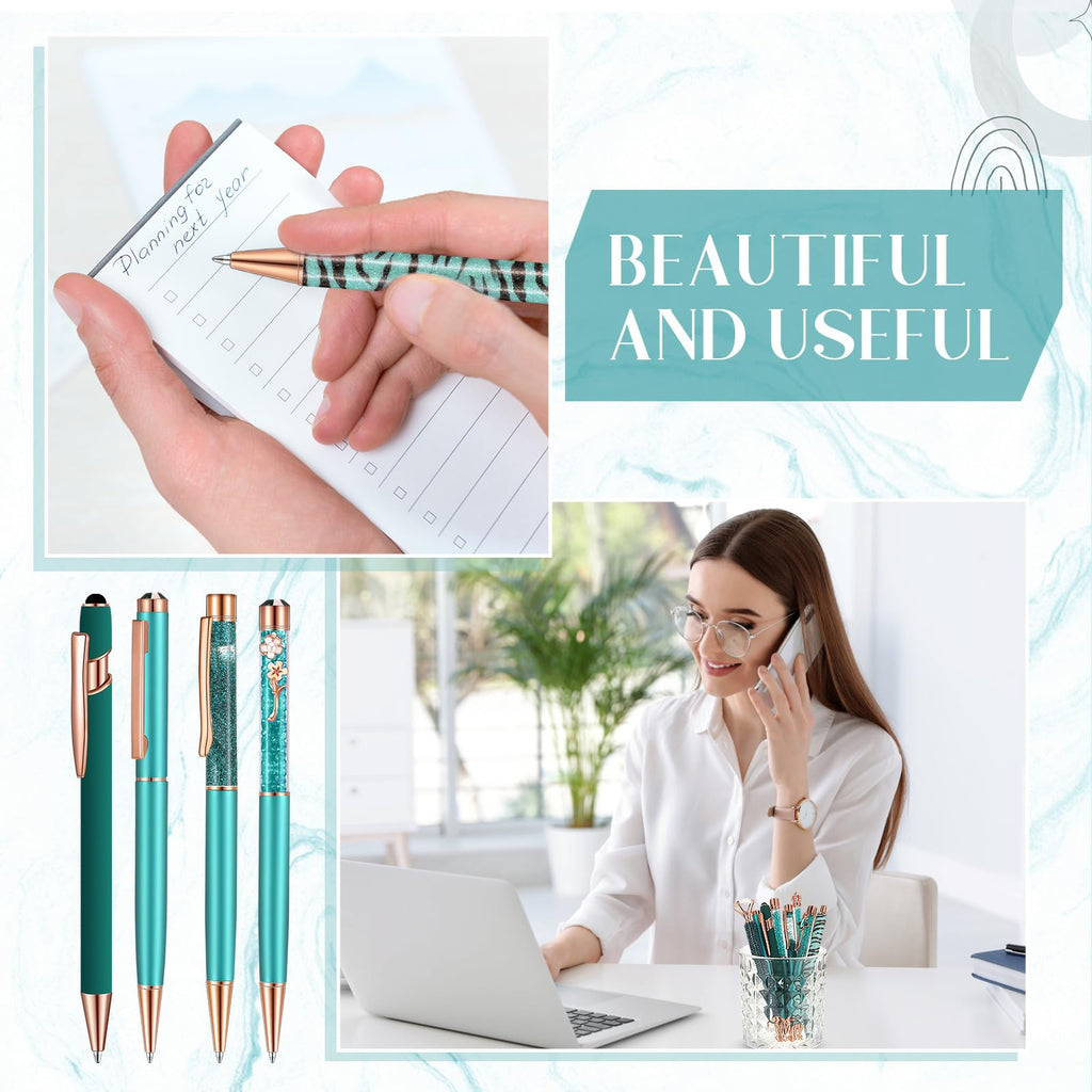 Janmini 9 Pcs Ballpoint Pens Set Metal Crystal Diamond Pen Glitter Pen for Journaling Black Ink Pretty Cute Pens Fancy Pens Gifts for Women Girls Christmas Birthday School Office Desk(Cyan)
