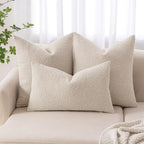 MIULEE Set of 2 Beige Throw Pillow Covers 24x24 Inch Decorative Couch Pillow Covers Textured Boucle Accent Solid Christmas Pillow Cases Soft for Cushion Chair Sofa Bedroom Livingroom Home Decor