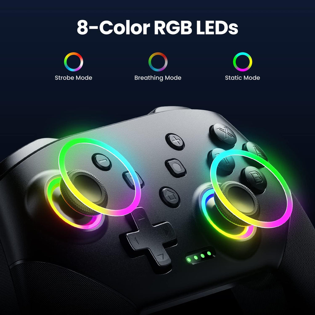Switch Controller Wireless, Pro Controllers Compatible with Switch/Lite/OLED/PC, One-Key Pairing Gamepad with 9-Color RGB LEDs 6-Axis Motion Wake Up Function