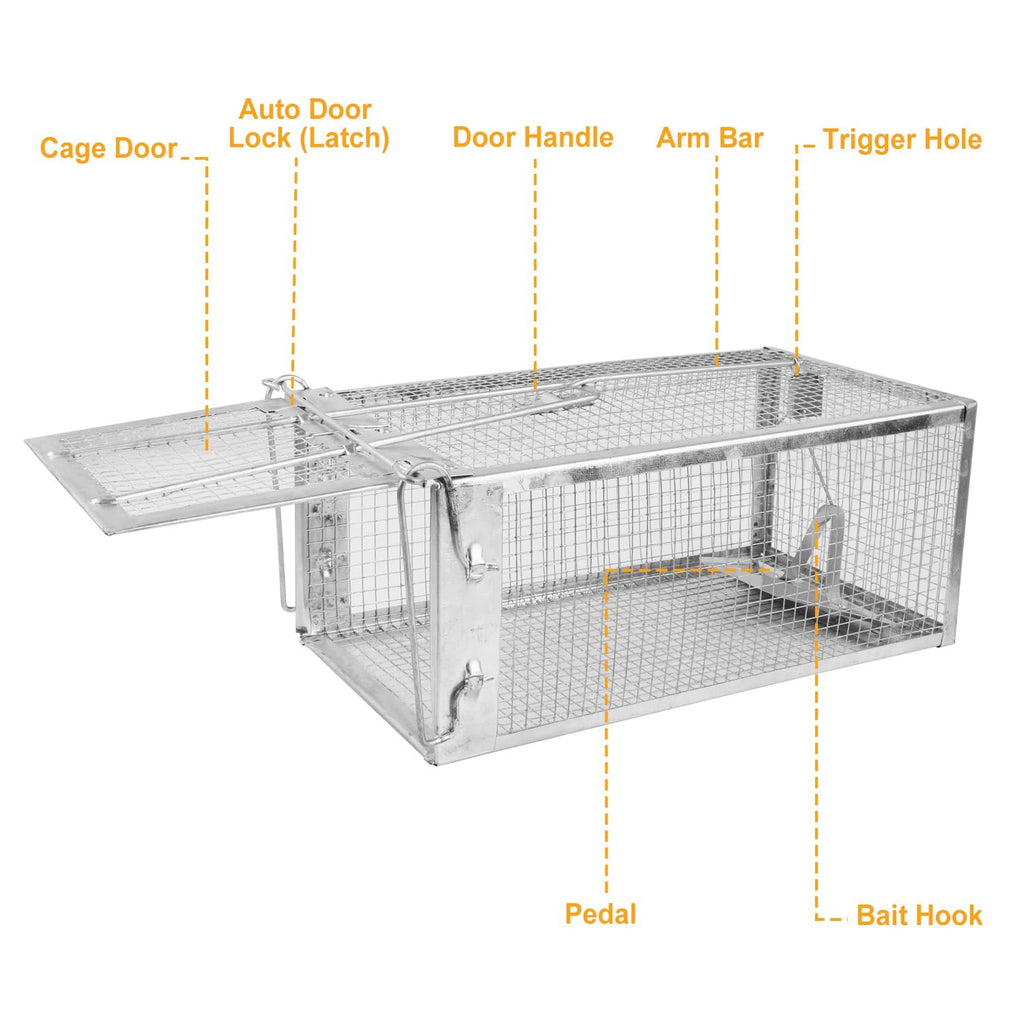 KOCASO 2 Pack Humane Rat Trap, 1-Door Small Live Chipmunk Trap That Work for Indoor Outdoor, Easy to Catch and Release Live Animal Trap Mouse Trap Cage for Rodent Mice Voles Hamsters, Metal & Reusable
