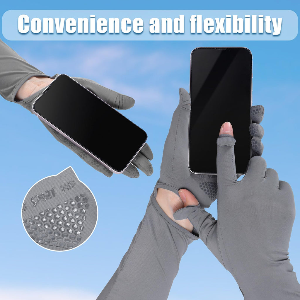 2 Pairs Women UV Long Sun Protection Gloves Touchscreen Arm Sun Driving Gloves UPF 50+ for Outdoor Sports Cycling (Gray, Orange)