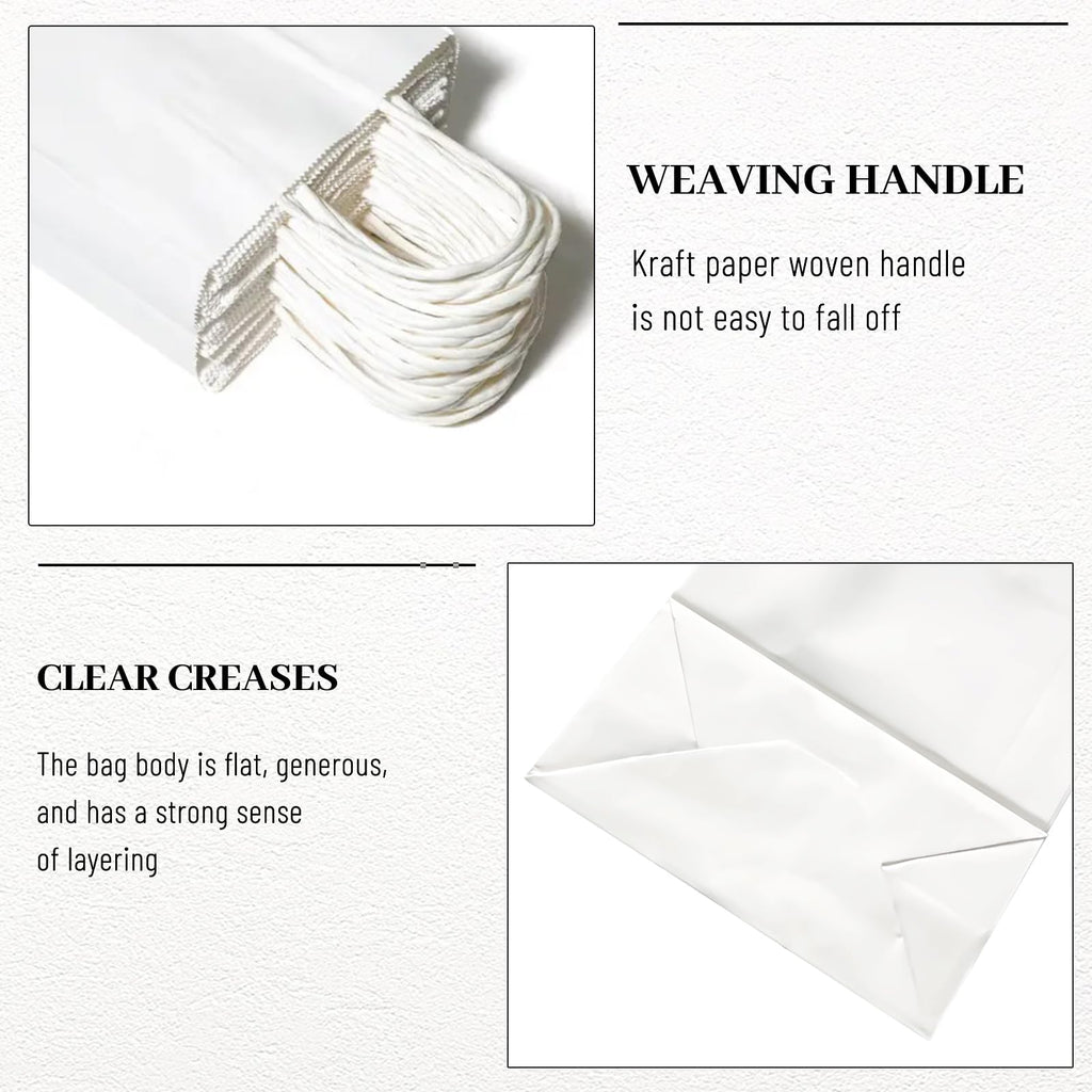 Gift Bags 8.25"x5.9 "x3.15" 100Pcs White Paper Bags with Handles,kraft paper Bags for Small Business Christmas Bulk Bags, Wedding Party Favor Bags,Shopping Lunch Bags, Halloween Trick-or-Treat (White)