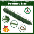 6 Ft 2 Pcs Artificial Norfolk Pine Garland, Real Touch Green Faux Greenery Garland for Christmas Table, Mantle, Wall, Fireplace, Indoor Outdoor Holiday Decor