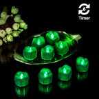 Windshell Green Flickering Flame Tealight Candles with 6H Timer (No Remote), Melting Design (Plastic), Battery Operated LED Flameless Tea Lights for Party, Wedding, Halloween and Christmas, Pack of 12