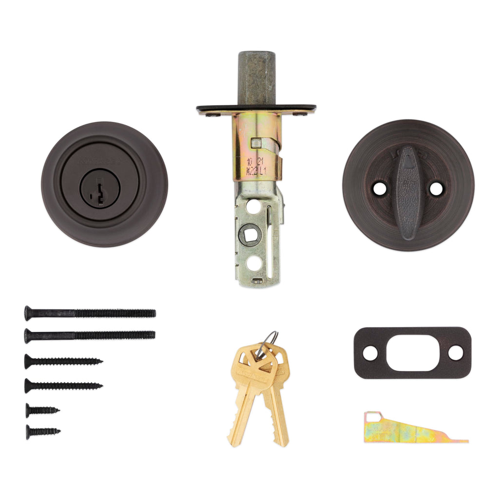 Kwikset 660 Deadbolt Lock, Venetian Bronze Round Exterior Keyed Front Entry Door, Pick Resistant SmartKey Rekey Security, Single Cylinder Dead Bolt