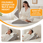 Ruqmuis 3PCS Wedge Pillow Set for After Surgery, Wedge Pillow Headboard, Adjustable 9&12 Inch Sleeping Wedge, Acid Reflux, Orthopedic Pillow Wedge for Back Pain Relief, Gerd, White/Grey