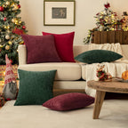 MIULEE Pack of 2 Christmas Green Throw Pillow Covers 20x20 Inch Soft Chenille Pillow Covers for Sofa Living Room Couch Solid Dyed Cases