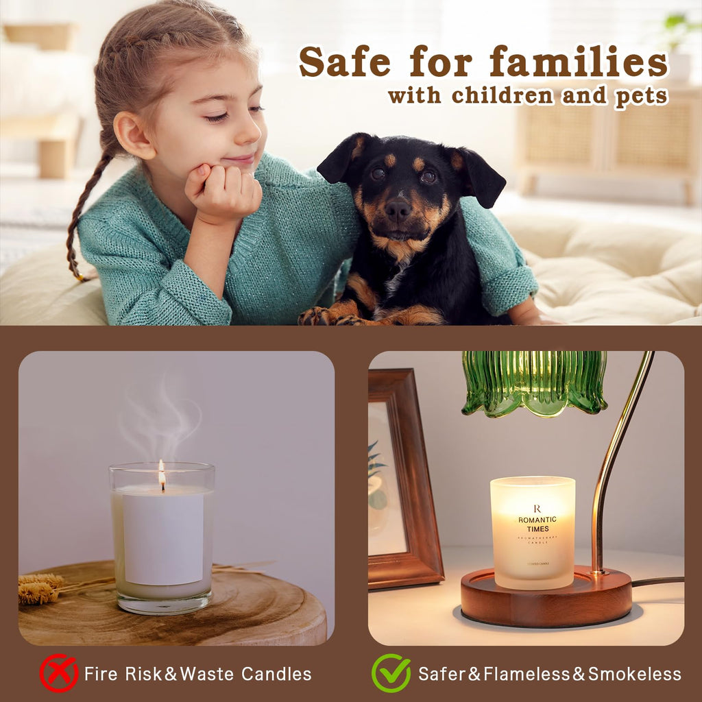 Dimmable Flower Candle Warmer Lamp with Timer, Green Candle Lamp Warmer for Jar Candle, 2024 Womens Gifts for Christmas, Xmas Gifts for Mom Unique, Home Decor for Bedroom Living Room Decor Aesthetic