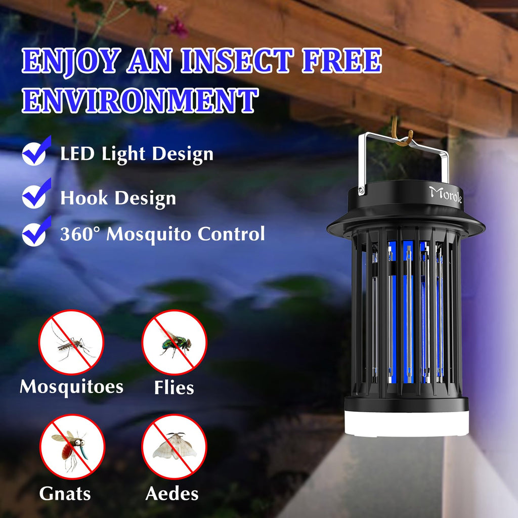 Morole Bug Zapper for Indoor Outdoor, Rechargeable Mosquito Zapper with LED Light, Portable Electric Fly Traps, Mosquito Killer, Insect Pest Control for Home, Backyard, Patio, Camping, Fishing