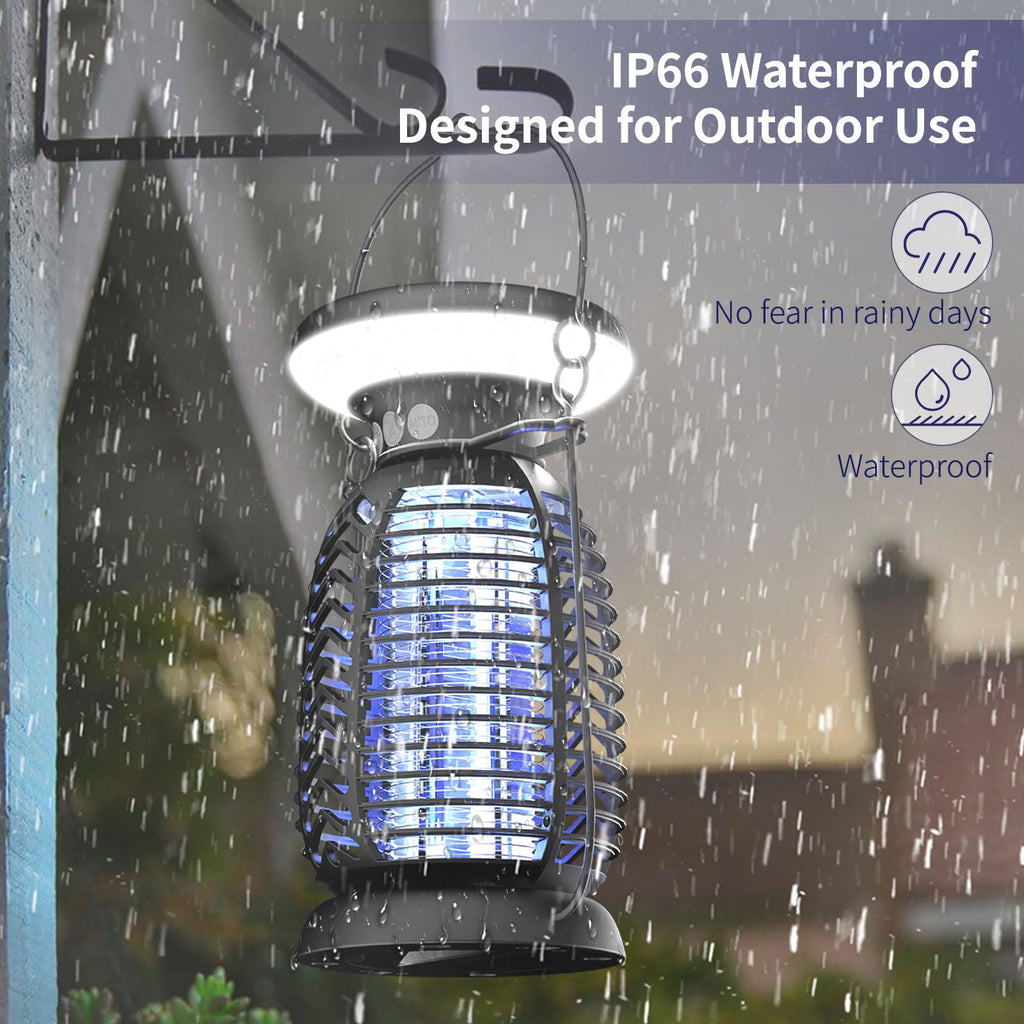 Solar Bug Zapper Outdoor,Mosquito Zapper with LED Light | 4000mAh | IP66 Waterproof | 2200V High Voltage Grid,Fly Zapper,Electric Fly Traps,Mosquito Killer Bug Zapper for Home, Patio, Lawn & Garden
