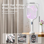 Qualitell Electric Fly Swatter Racket Rechargeable Handheld Bug Zapper 4000V with 2 Stand Base, Large Mosquito Killer with Power Display for Indoor Outdoor