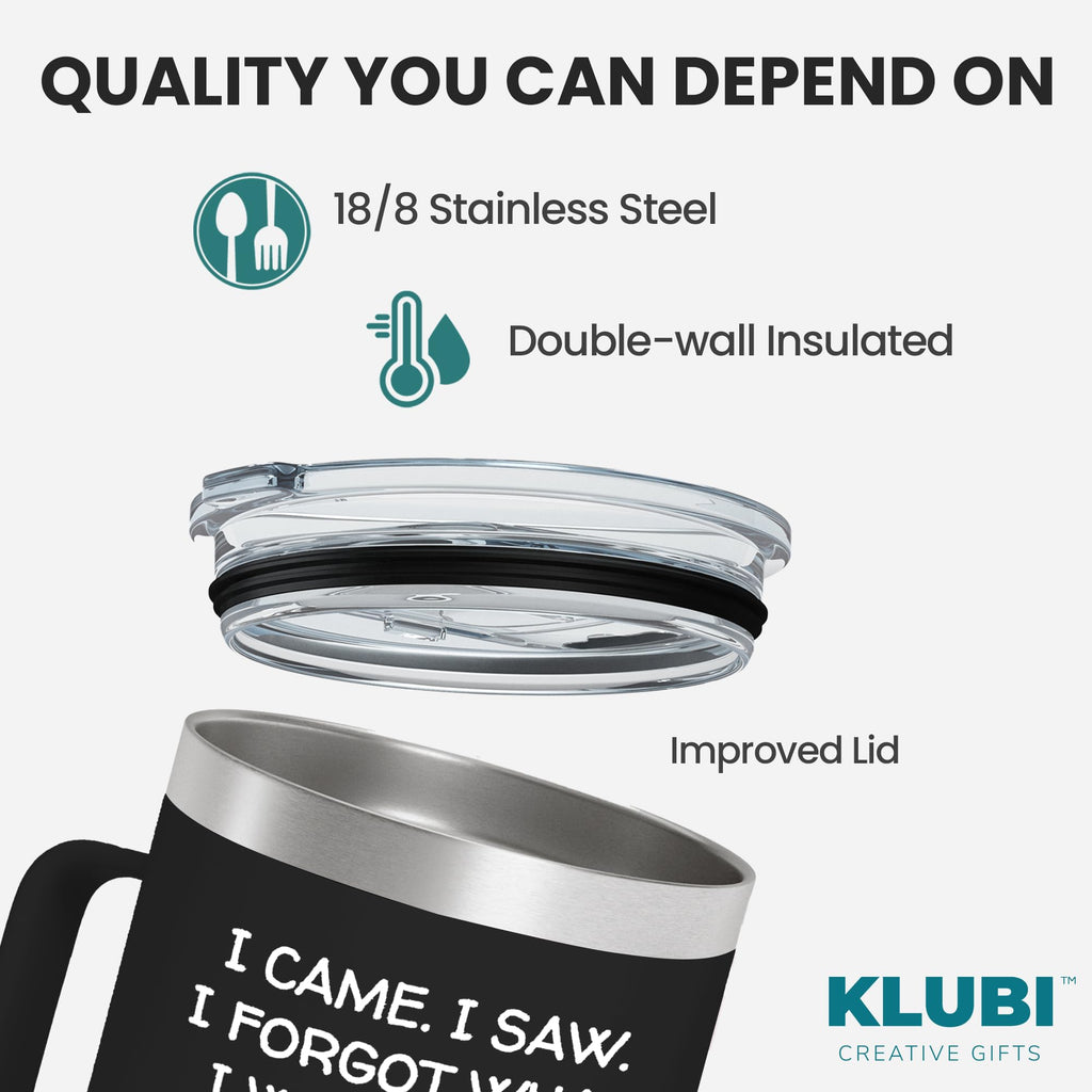 KLUBI Christmas Gifts for Women I Came I Saw I Forgot Tumbler 14oz Black Birthday Gifts for Men Grandpa Gifts for Him Drinking Cups for Elderly Senior Citizen Tumbler I Came I Saw I Forgot Coffee Mug