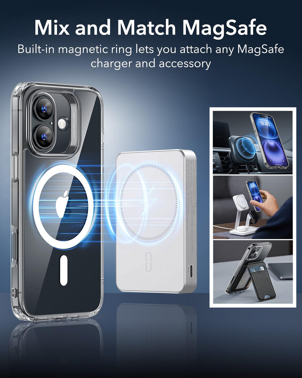 ESR for iPhone 16 Plus Case, Compatible with MagSafe, Shockof Military-Grade tection, Magnetic Phone Case for iPhone 16 Plus, Classic Hybrid Case (HaloLock), Clear