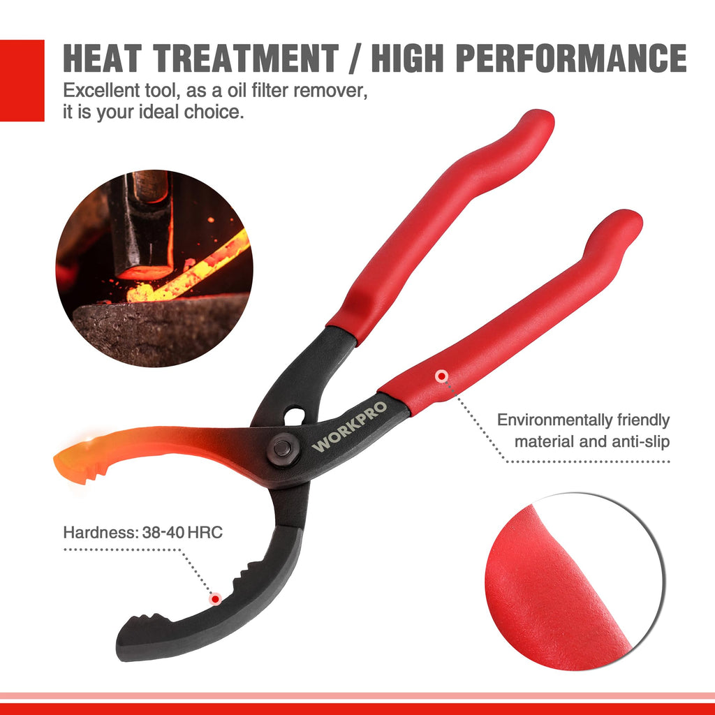 WORKPRO 12" Adjustable Oil Filter Pliers, Wrench Adjustable Oil Filter Removal Tool, Ideal For Engine Filters, Conduit, & Fittings, W114083A