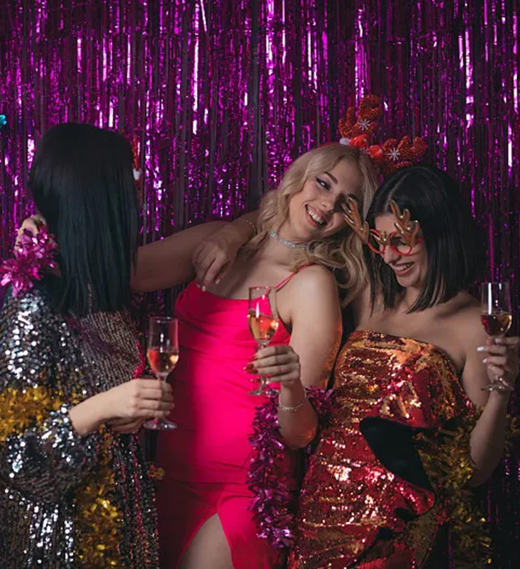 5 Pack Foil Curtain Backdrop Metallic Tinsel Foil Fringe Curtains Photo Booth Props for Birthday Wedding Engagement Baby Shower Bachelorette Christmas Holiday Celebration Party Decorations