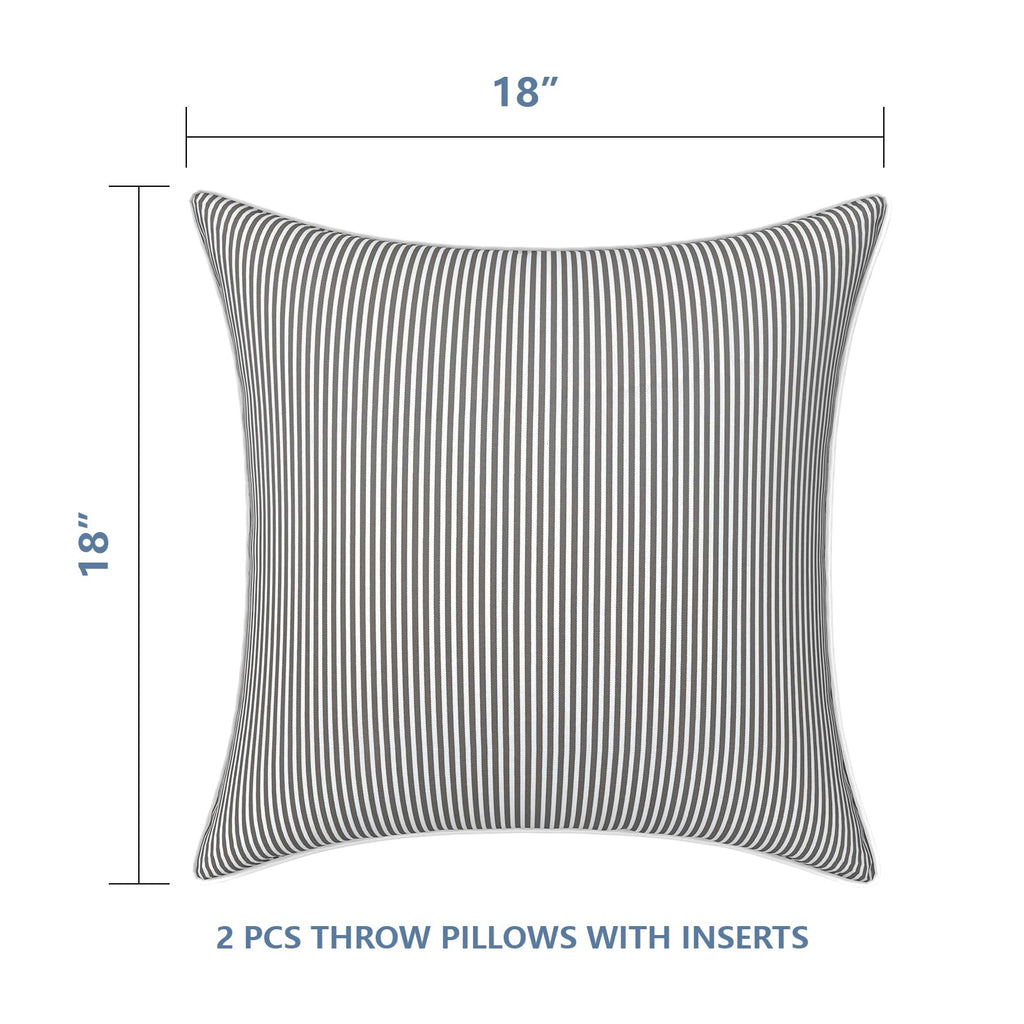 LVTXIII Outdoor/Indoor Throw Pillows, Decorative Patio Accent Pillows, Fluffy Water Repellent Garden Cushions for Home Patio Coach Sofa Use, 18×18 Inch, Pack of 2, Strip Grey