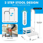 FORTEMOTUS 2 Step Stool with Handle for Elderly - Heavy Duty Bed Steps for High Beds for Adults with Adjustable Handrail &Non-Skid Platform, Foot Stool Ladder for Bedside, Kitchen, Car, RV, Bathtub