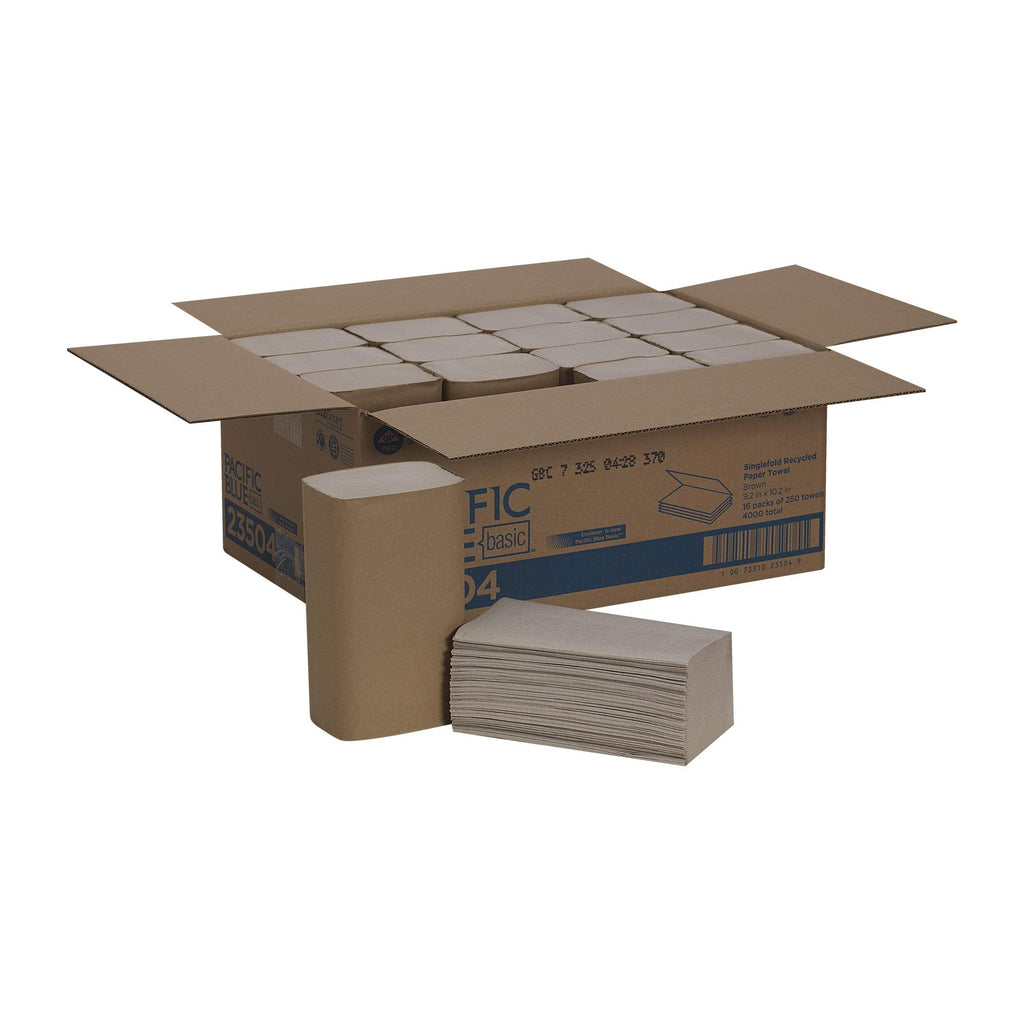 Georgia-Pacific Pacific Blue Basic S-Fold Recycled Paper Towels by GP PRO (Georgia-Pacific),Brown,23504,250 Towels Per Pack,16 Packs Per Case (4000 Total),9.20'' x 10.20