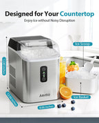 Aeitto Nugget Ice Maker Countertop, 42lbs/24H Ice Machine with 1.5L Water Tank, Rapid Ice Release in 6 Mins, Self-Cleaning Pebble Ice Maker with Basket and Scoop for Home Office RV and Party, Silver