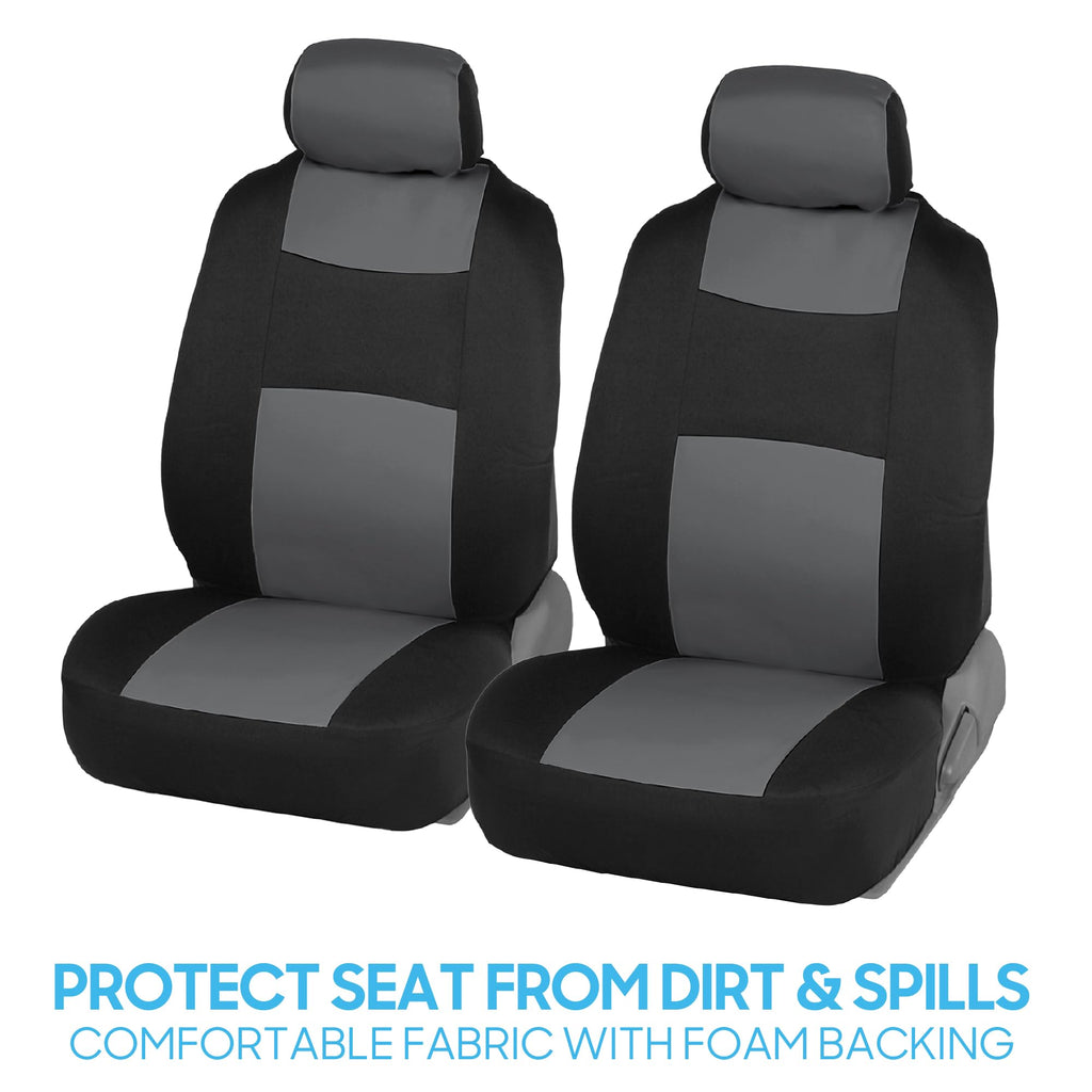 BDK PolyPro Car Seat Covers Full Set in Gray on Black, Front and Rear Split Bench Seat Covers for Cars, Easy to Install Car Seats Cover Set and Accessories for Auto Trucks Van SUV - Gray