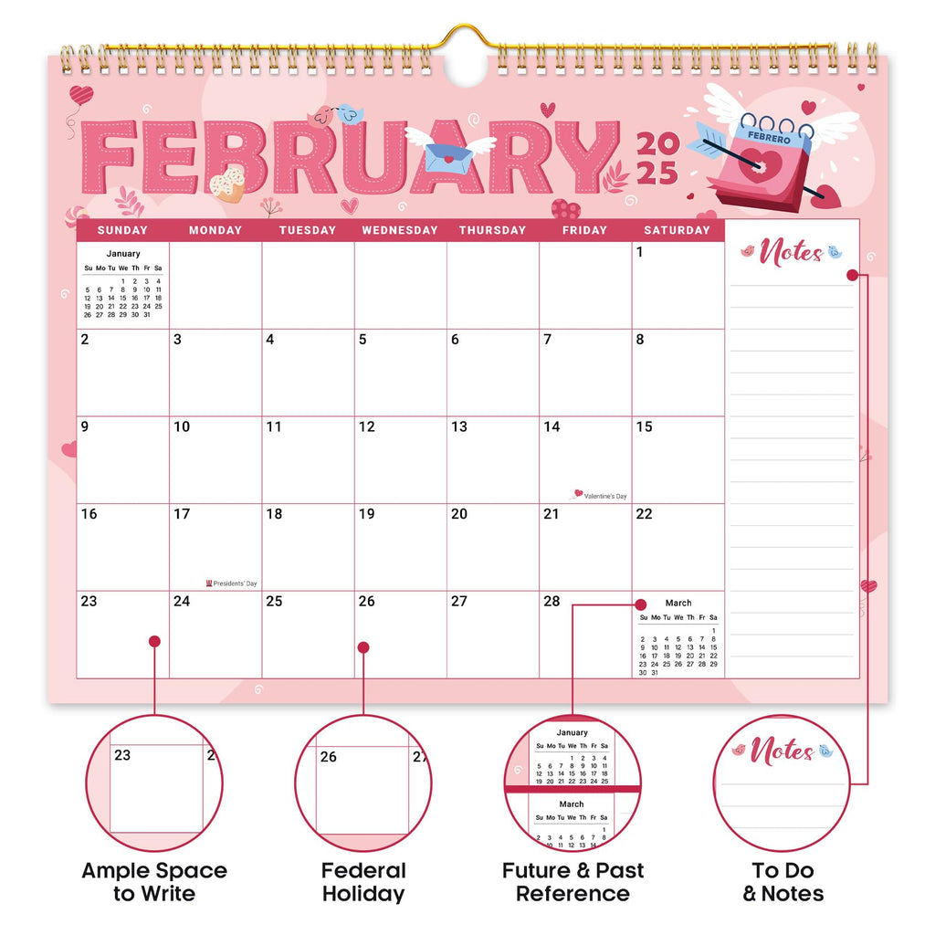 2025 Wall Calendar, 18 Monthly Wall Calendar from January 2025 - June 2026, 11.5" x 14.7", Twin-Wire Binding, Large Hanging Calendar with Thick Paper for Home & Office, Seasonal