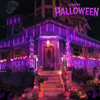JMEXSUSS 2 Pack Purple Solar Halloween Lights, 16 Tube 288 LED Solar Meteor Shower Rain Lights, Solar Christmas Lights Outdoor Waterproof for Tree Halloween Christmas Decorations