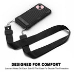 E-Tree for iPhone 15 Case, with Crossbody Strap and Stand, Protective Shockproof Hard Phone Case Black, Perfect for Go Outside and Kid Elderly