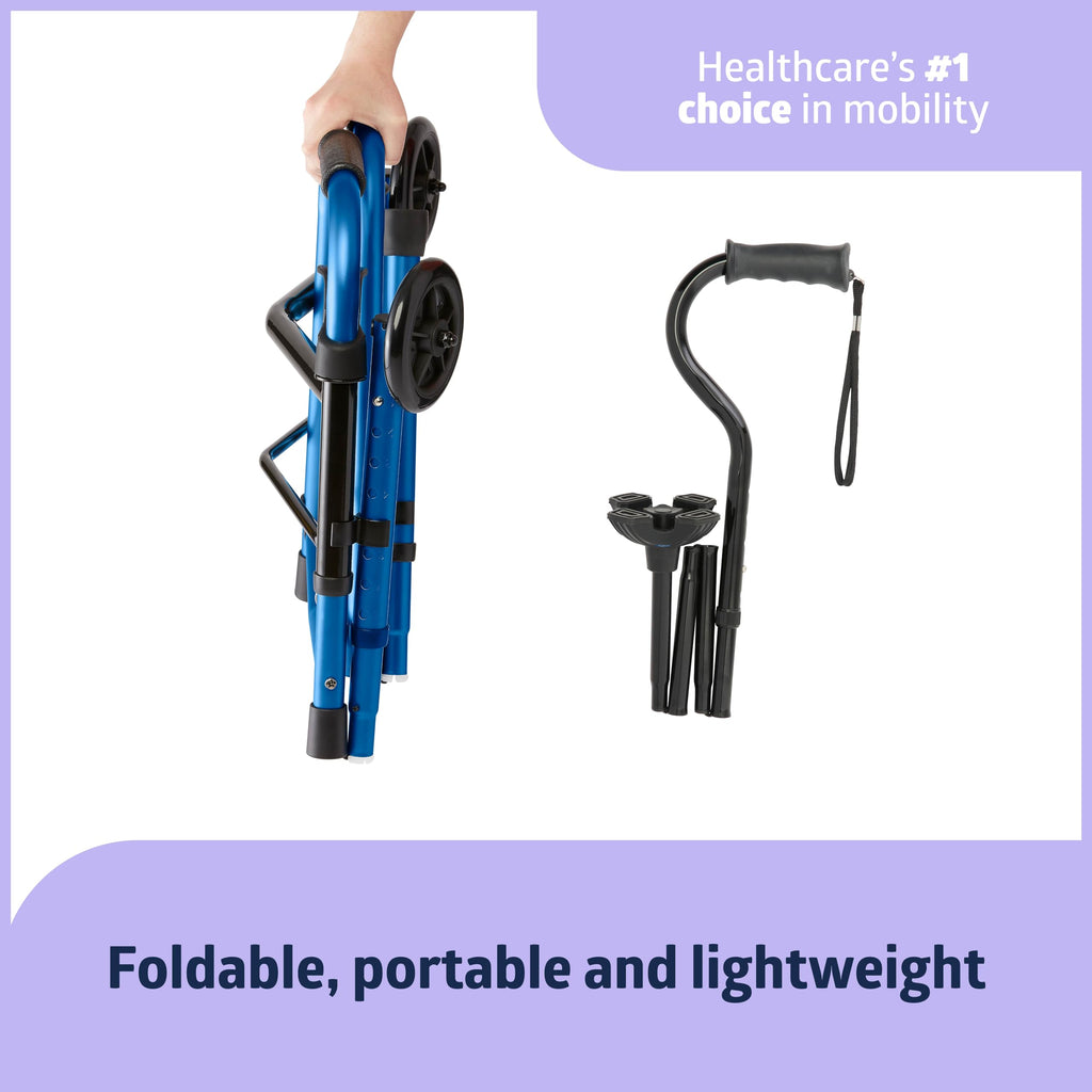 Medline Walker and Cane Combo Kit for Caregivers, Seniors and Adults: Mobility Aid for Seniors, Adults with Leg or Foot Injuries - 1 Ct.