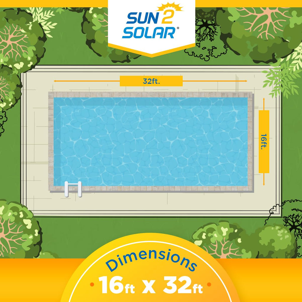 Sun2Solar Blue 16 ft x 32 ft Rectangle Solar Cover | 1200 Series | Heat Retaining Blanket for Rectangular Inground & Above Ground Swimming Pools | Use Sun to Heat Pool | Bubble Heating Blankets