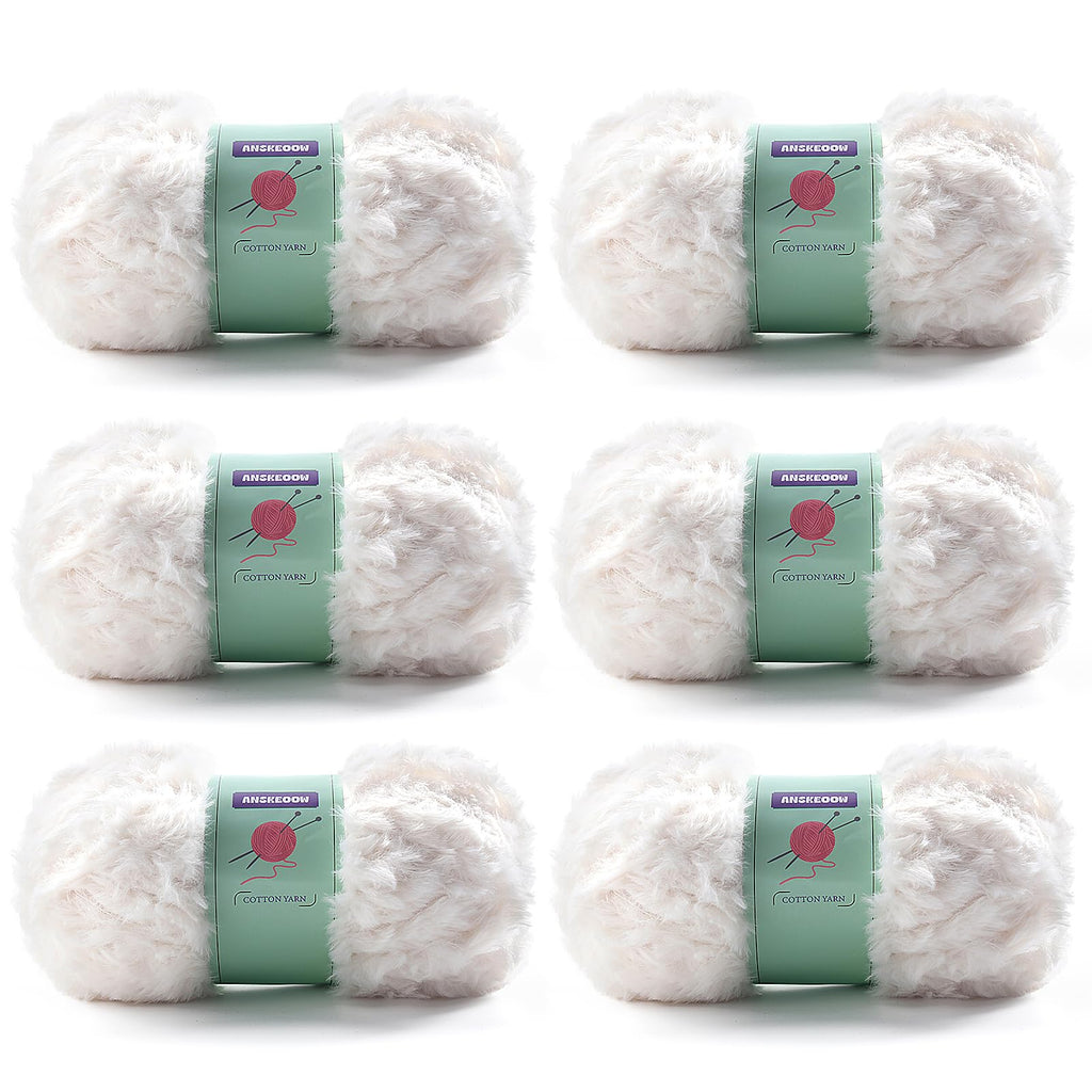 6 Skeins Faux Fur Yarn Soft Fluffy for Crocheting - Chunky Fuzzy Yarn for Crochet Amigurumi, Hat, Shawls, Total Length (71x6) Yards (Cream)