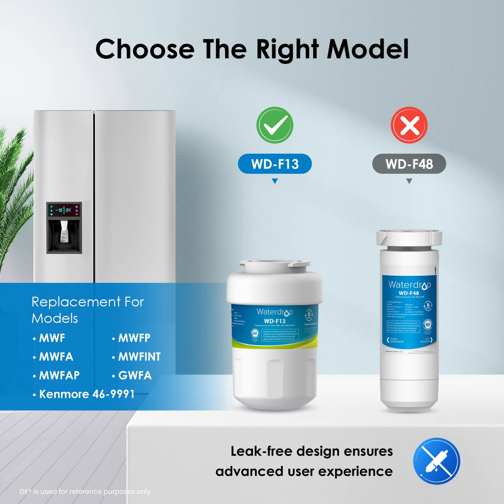 Waterdrop MWF Refrigerator Water Filter, Replacement for GE® Smart Water MWF, MWFINT, MWFP, MWFA, GWF, HDX FMG-1, GSE25GSHECSS, WFC1201, RWF1060, 197D6321P006, 1 Filter