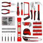 DEKOPRO Tool Set:228 Piece Home Tool Kit, Household Basic Repair Tool Set Comes with Plastic Storage Case, Socket Wrench Set for Car-Red