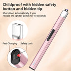 REIDEA Electric Lighter R1 Flat Candle Lighter, Windproof Flameless USB Rechargeable Arc Lighter with Safe Button and Power Indicator for Candle, BBQ and Fireworks, Rose Gold
