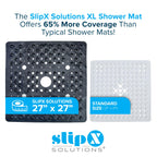 SlipX Solutions Extra Large Square Shower Mat, 27"x27", Non-Slip Stall Mat for Elderly & Kids Standing Bath Tub Mat, Machine Washable, Suction Cups, Black