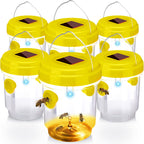 Wasp Trap Solar Powered Bee Trap Reusable Fly Traps Outdoor Hanging Wasp Killer with UV LED Light Flying Insects Bee Killer for Indoor Outdoor Patio Garden Home(Yellow,6 Packs)