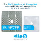 SlipX Solutions Extra Large Square Shower Mat, 27"x27", Non-Slip Stall Mat for Elderly & Kids Standing Bath Tub Mat, Machine Washable, Suction Cups, Translucent Gray